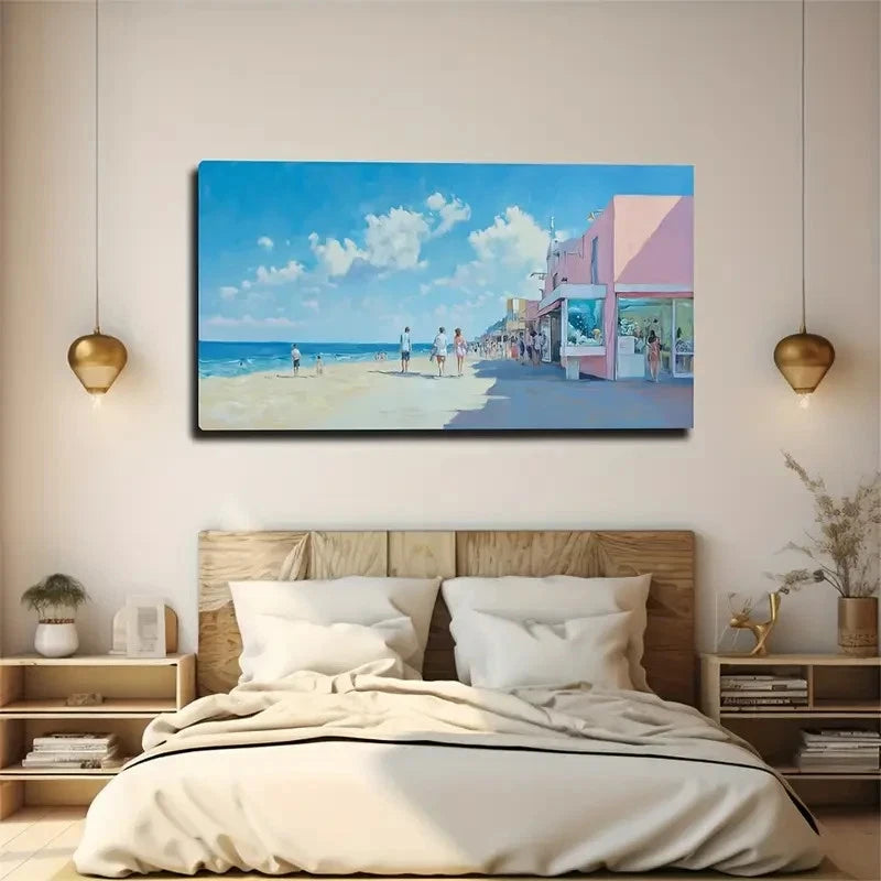 Vibrant Beach Scene Modern Wall Art Canvas Office Home Room Framed 120x60cm