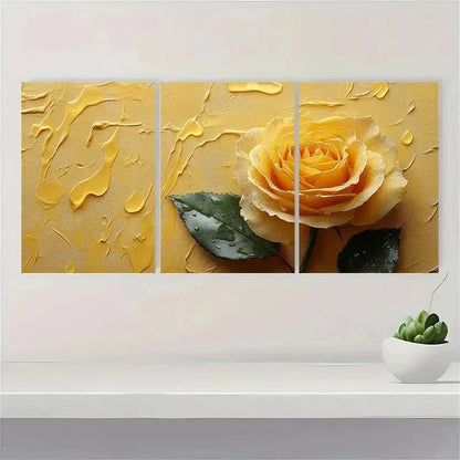 3pcs Yellow Rose Flower Art RT   Wall Art Set Canvas Framed 40x60cm - High Quality Print 100% Australian Made Wall Canvas Ready to Hang
