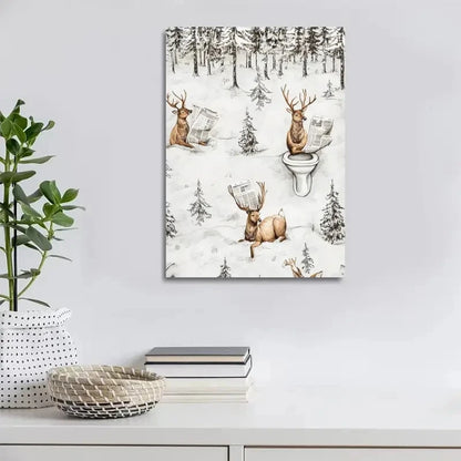 Quirky Newspaper Reading Deer Painting 40x60cm Metal Print Ready to Hang - Bella Home Decor