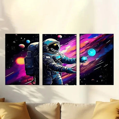 3pcs Astronaut in Space with Planets and Stars Wall Art Canvas Unframed – High Quality Print 100% Australian Made Wall Canvas - Bella Home Decor