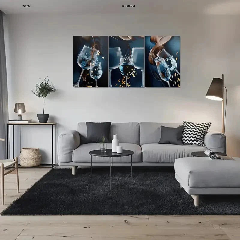 3pcs Modern Abstract Wine Glass Metal Print Ready to Hang Art