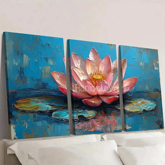 3pcs Water Lily Painting Abstract Flower AF Wall Art Set Canvas Framed 60x90cm - High Quality Print 100% Australian Made Wall Canvas Ready to Hang