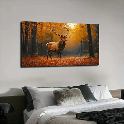 Autumn Leaves & Reindeer Forest Wall Art Canvas Office Home Room Framed 120x60cm