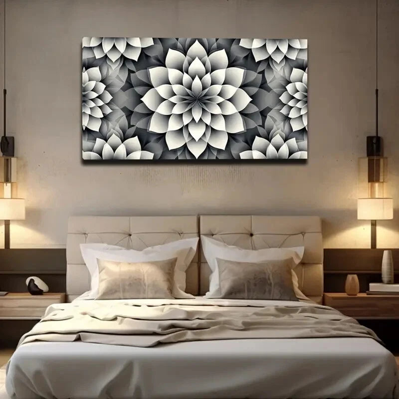 Black and White Abstract Flower Wall Art Canvas Office Home Room Framed 120x60cm - Bella Home Decor
