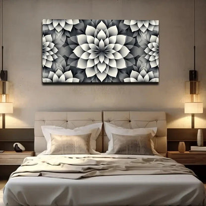 Black and White Abstract Flower Wall Art Canvas Office Home Room Framed 120x60cm - Bella Home Decor