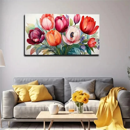 Vibrant Tulip Floral Modern Wall Art Canvas Office Home Room Framed 120x60cm