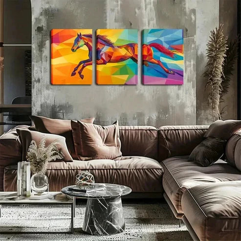 3pcs Horse Geometric Composition Perfect Wall Art Canvas Unframed - High Quality Print 100% Australian Made Wall Canvas
