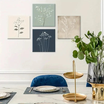 4pcs Leaf Illustrations Wall Art Canvas Framed - Bella Home Decor