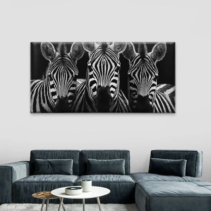 Zebra Triple Monochrome Wall Art Canvas Office Home Room Framed 120x60cm