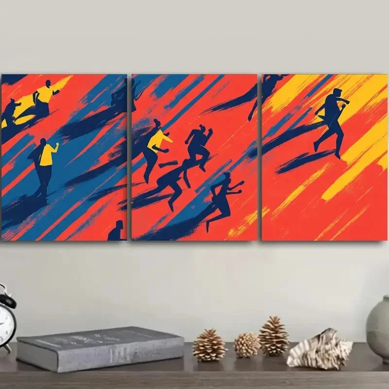 3pcs Abstract Runners Dynamic Motion  Wall Art Set Canvas Framed 50x70cm - High Quality Print 100% Australian Made Wall Canvas Ready to Hang - Bella Home Decor