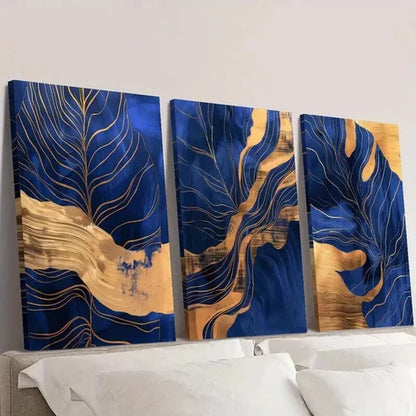 3pcs Blue and Golden Leaf and Turtle Design Wall Art Canvas Unframed - High Quality Print 100% Australian Made Wall Canvas - Bella Home Decor
