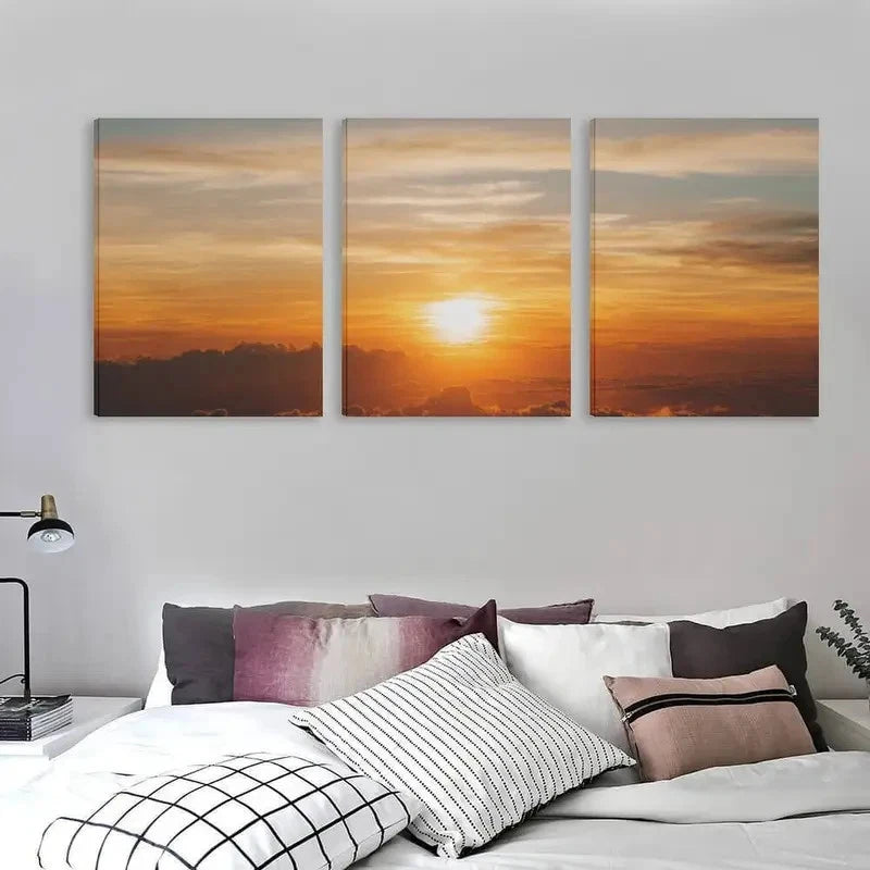 3pcs Sunset Warm Yellow, Orange & Golden Tones   Wall Art Set Canvas Framed 40x60cm - High Quality Print 100% Australian Made Wall Canvas Ready to Hang