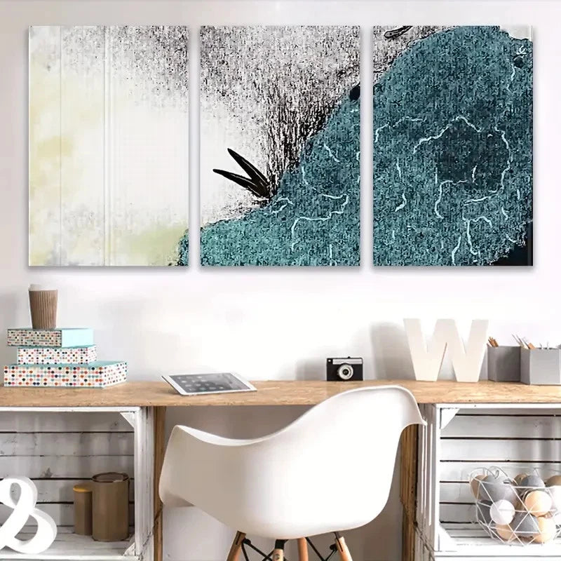 3pcs Blue and Green Abstract Design Wall Art Set Canvas Framed 50x70cm - High Quality Print 100% Australian Made Wall Canvas Ready to Hang - Bella Home Decor