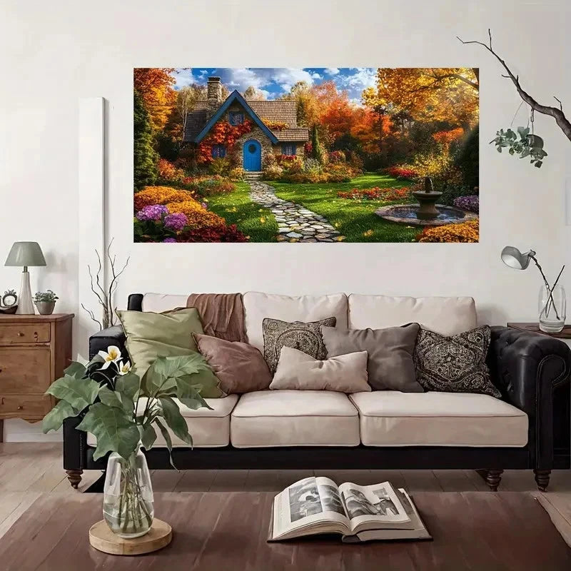 Nature House Autumn Wall Art Canvas Office Home Room Framed 120x60cm