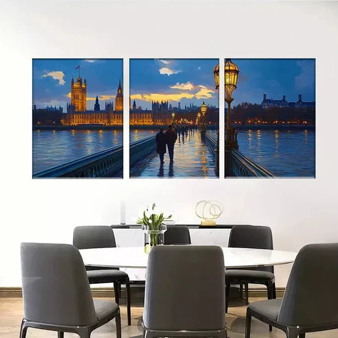 3pcs Romantic Evening London Westminster Bridge Wall Art Canvas Unframed - High Quality Print 100% Australian Made Wall Canvas