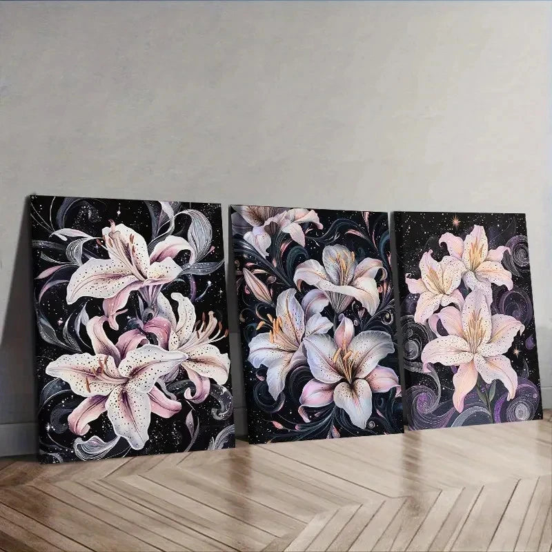 3pcs pastel-colored lilies Wall Art Set Canvas Framed 50x70cm - High Quality Print 100% Australian Made Wall Canvas Ready to Hang - Bella Home Decor