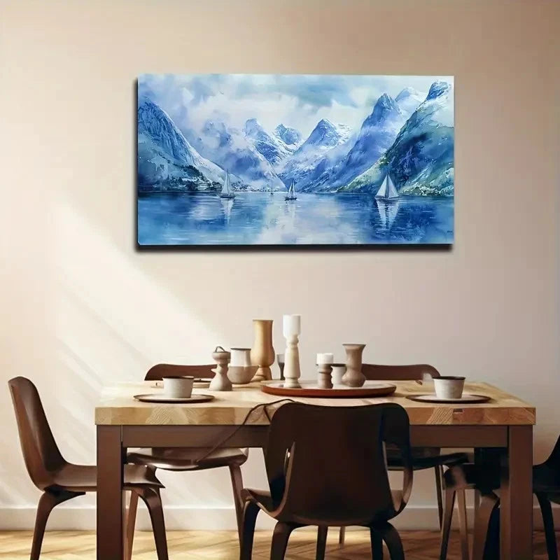 Serene Mountain And Lake Scene Wall Art Canvas Office Home Room Framed 120x60cm - Bella Home Decor