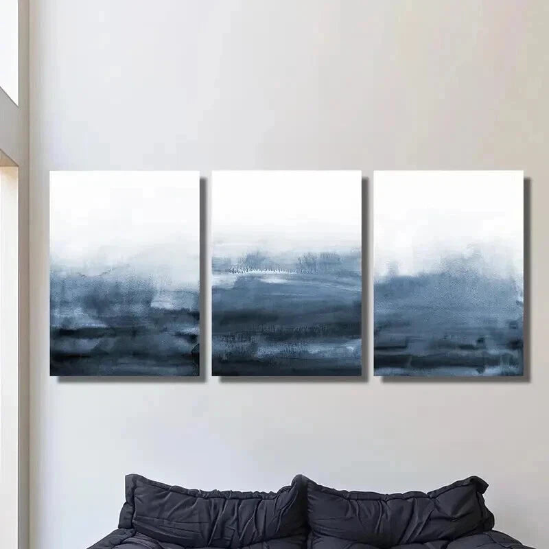 3pcs Abstract Navy Blue Modern Ocean Texture Wall Art Set Canvas Framed 50x70cm - High Quality Print 100% Australian Made Wall Canvas Ready to Hang