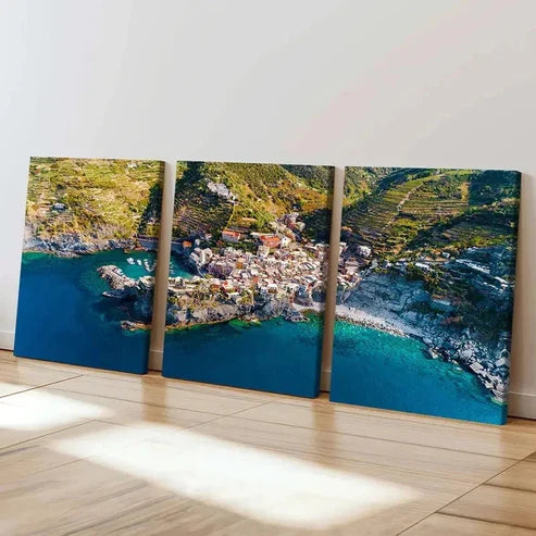 3pcs Coastal Town Landscape Wall Art Set Canvas Unframed - High Quality Print 100% Australian Made Wall Canvas - Bella Home Decor