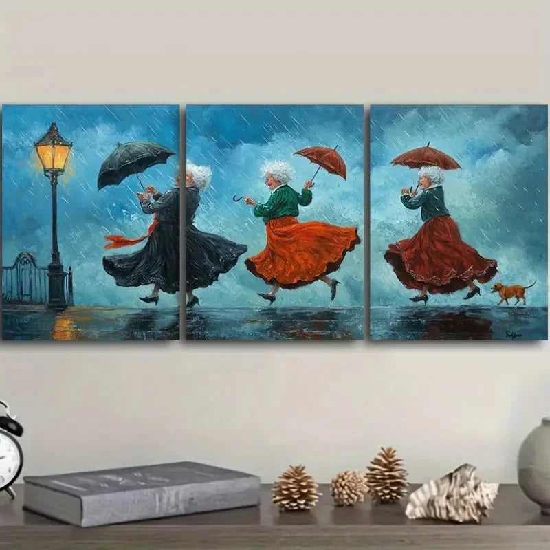 3pcs Theme of Dancing in The Rain Wall Art Set Canvas Framed 40x60cm - High Quality Print 100% Australian Made Wall Canvas Ready to Hang - Bella Home Decor
