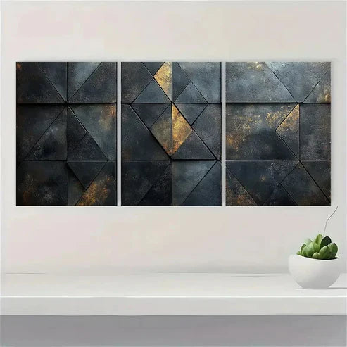 3pcs Black Gray Polygons Abstract Q Wall Art Set Canvas Unframed - High Quality Print 100% Australian Made Wall Canvas
