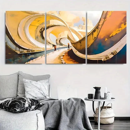 3pcs Abstract Golden Loop Bridge Metal Print Ready to Hang Art - Bella Home Decor