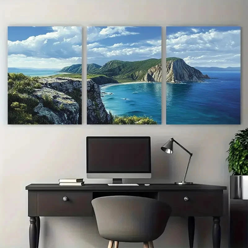 3pcs Wilsons Promontory Blue Waters sea AUS Wall Art Set Canvas Framed 40x60cm - High Quality Print 100% Australian Made Wall Canvas Ready to Hang - Bella Home Decor