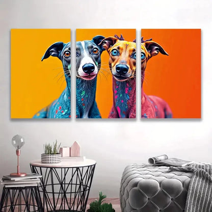3pcs Colorful Dog Portraits with Floral Pattern  Wall Art Set Canvas Framed 50x70cm - High Quality Print 100% Australian Made Wall Canvas Ready to Hang - Bella Home Decor