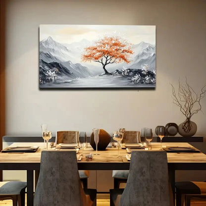 Red Tree In Monochrome Forest Wall Art Canvas Office Home Room Framed 120x60cm - Bella Home Decor
