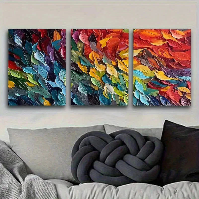 3pcs Vibrant Feather Pattern Wall Art Set Canvas Framed 50x70cm - High Quality Print 100% Australian Made Wall Canvas Ready to Hang - Bella Home Decor