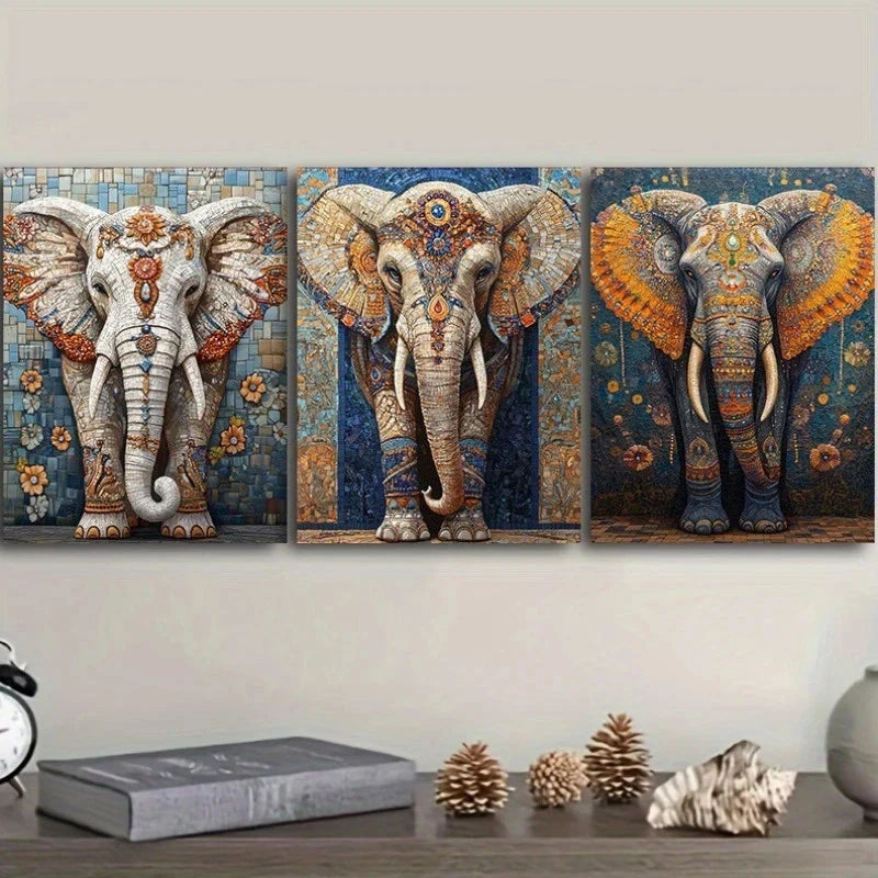 3pcs Vibrant Elephant Contemporary Style Metal Print Ready to Hang Art - Bella Home Decor