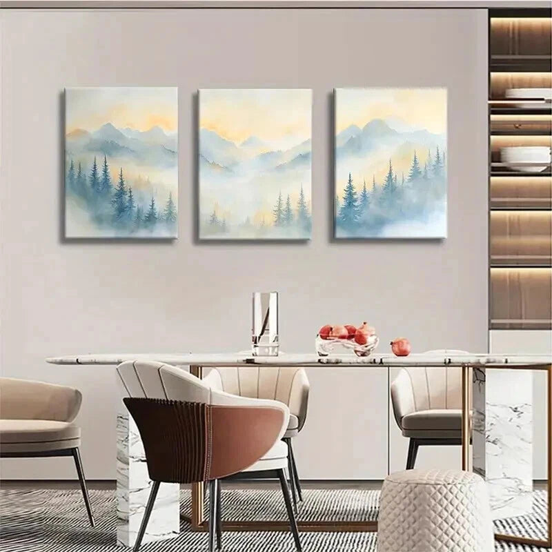 3pcs Misty Mountain Forest Sunrise Wall Art Set Canvas Framed 60x90cm - High Quality Print 100% Australian Made Wall Canvas Ready to Hang - Bella Home Decor