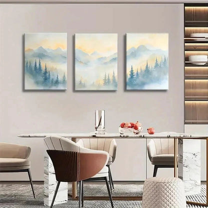 3pcs Misty Mountain Forest Sunrise Wall Art Set Canvas Framed 60x90cm - High Quality Print 100% Australian Made Wall Canvas Ready to Hang - Bella Home Decor