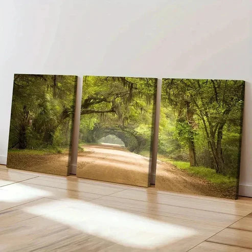 3pcs Serene Sunlit Forest Tree Lined Pathway Wall Art Canvas Unframed - High Quality Print 100% Australian Made Wall Canvas