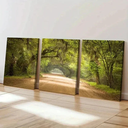 3pcs Serene Sunlit Forest Tree Lined Pathway Wall Art Canvas Unframed - High Quality Print 100% Australian Made Wall Canvas