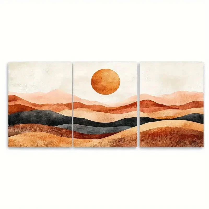 3pcs Abstract Peach Brown Desert EI Wall Art Set Canvas Framed 40x60cm - High Quality Print 100% Australian Made Wall Canvas Ready to Hang - Bella Home Decor