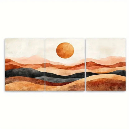 3pcs Abstract Peach Brown Desert EI Wall Art Set Canvas Framed 40x60cm - High Quality Print 100% Australian Made Wall Canvas Ready to Hang - Bella Home Decor