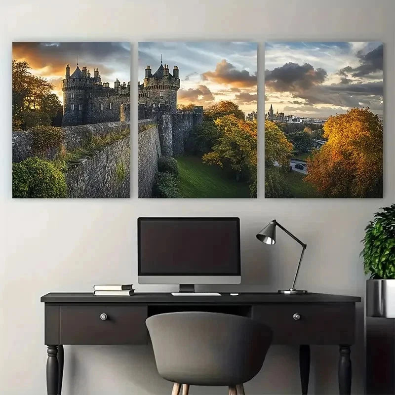 3pcs Cardiff Castle Home Decor Landscape Perfect Wall Art Set Canvas Framed 50x70cm - High Quality Print 100% Australian Made Wall Canvas Ready to Hang - Bella Home Decor
