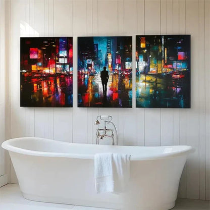 3pcs City Nightscape Abstract Reflection Perfect Wall Art Canvas Unframed - High Quality Print 100% Australian Made Wall Canvas - Bella Home Decor