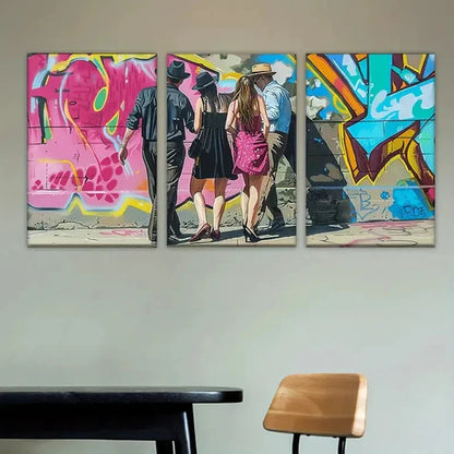 3pcs Graffiti Street Friends Wall Art Set Canvas Unframed - High Quality Print 100% Australian Made Wall Canvas - Bella Home Decor