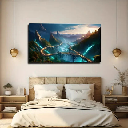Enchanting Mountain Landscape Wall Art Canvas Office Home Room Framed 120x60cm