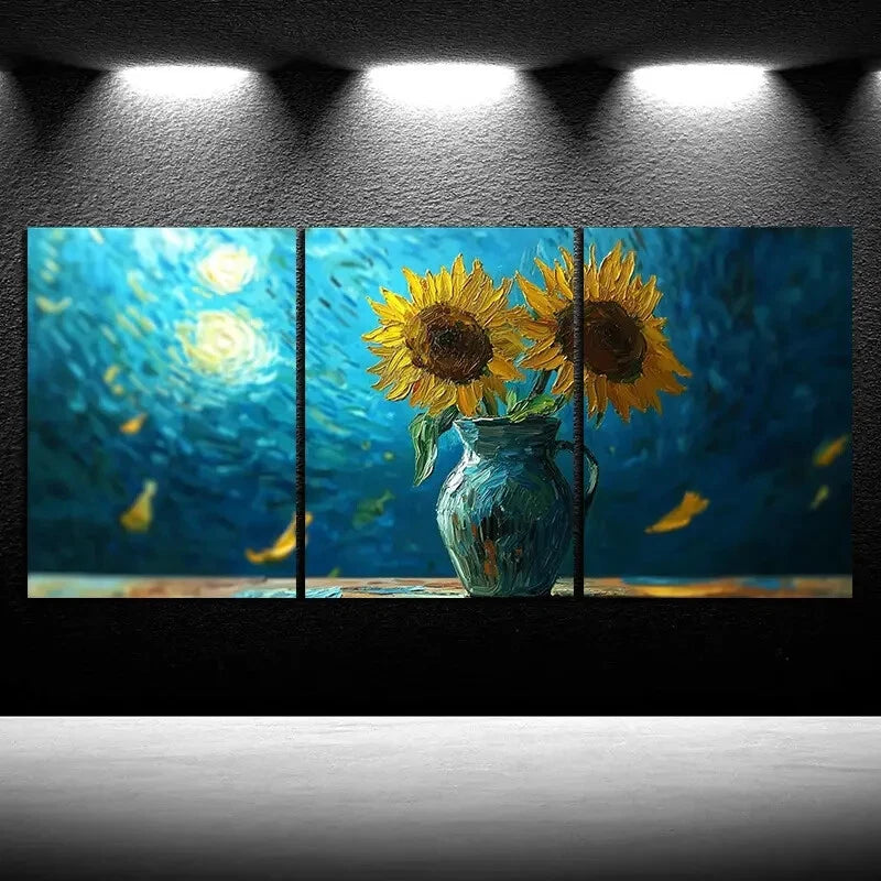 3pcs Beautiful Sunflowers Oil Painting Metal Print Ready to Hang Art - Bella Home Decor