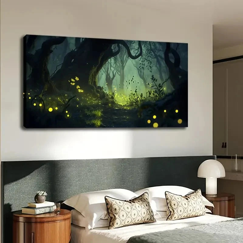 Glowing Forest with Twisted Wall Art canvas office home room framed 120x60cm - Bella Home Decor