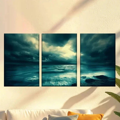 3pcs  Dark Sky Waves Wall Art Set Canvas Framed 40x60cm - High Quality Print 100% Australian Made Wall Canvas Ready to Hang - Bella Home Decor