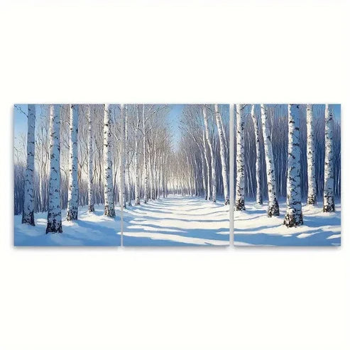 3pcs Birch Trees Snow Forest Landscape Wall Art Set Canvas Unframed – High Quality Print 100% Australian Made Wall Canvas - Bella Home Decor
