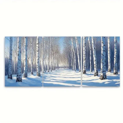 3pcs Birch Trees Snow Forest Landscape Wall Art Set Canvas Unframed – High Quality Print 100% Australian Made Wall Canvas - Bella Home Decor