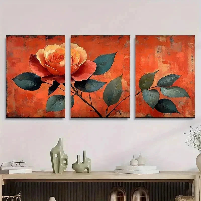 3pcs Vintage Rose By Emile Bernard Perfect Wall Art Set Canvas Framed 50x70cm - High Quality Print 100% Australian Made Wall Canvas Ready to Hang