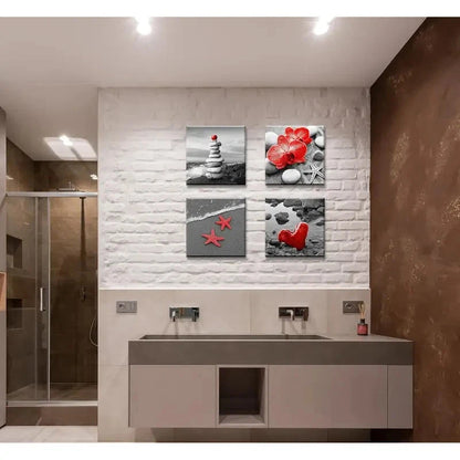 4pcs Coastal Seascape Theme Zen Wall Art Canvas Framed