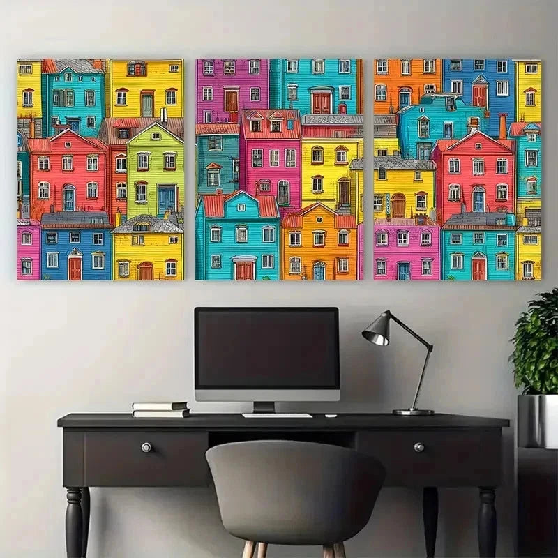 3pcs Cheerful Decor Vibrant Colorful Perfect Wall Art Set Canvas Framed 50x70cm - High Quality Print 100% Australian Made Wall Canvas Ready to Hang - Bella Home Decor