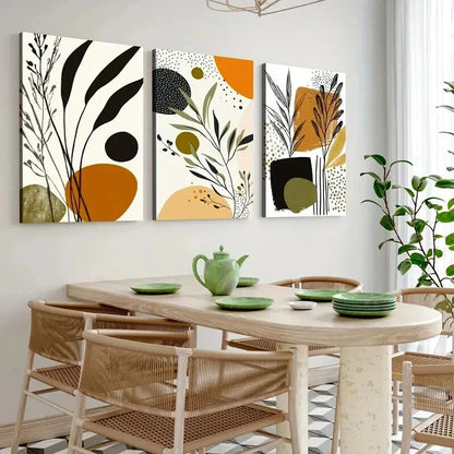 3pcs Boho Style Abstract Botanical Earth Tones Wall Art Set Canvas Framed 50x70cm - High Quality Print 100% Australian Made Wall Canvas Ready to Hang